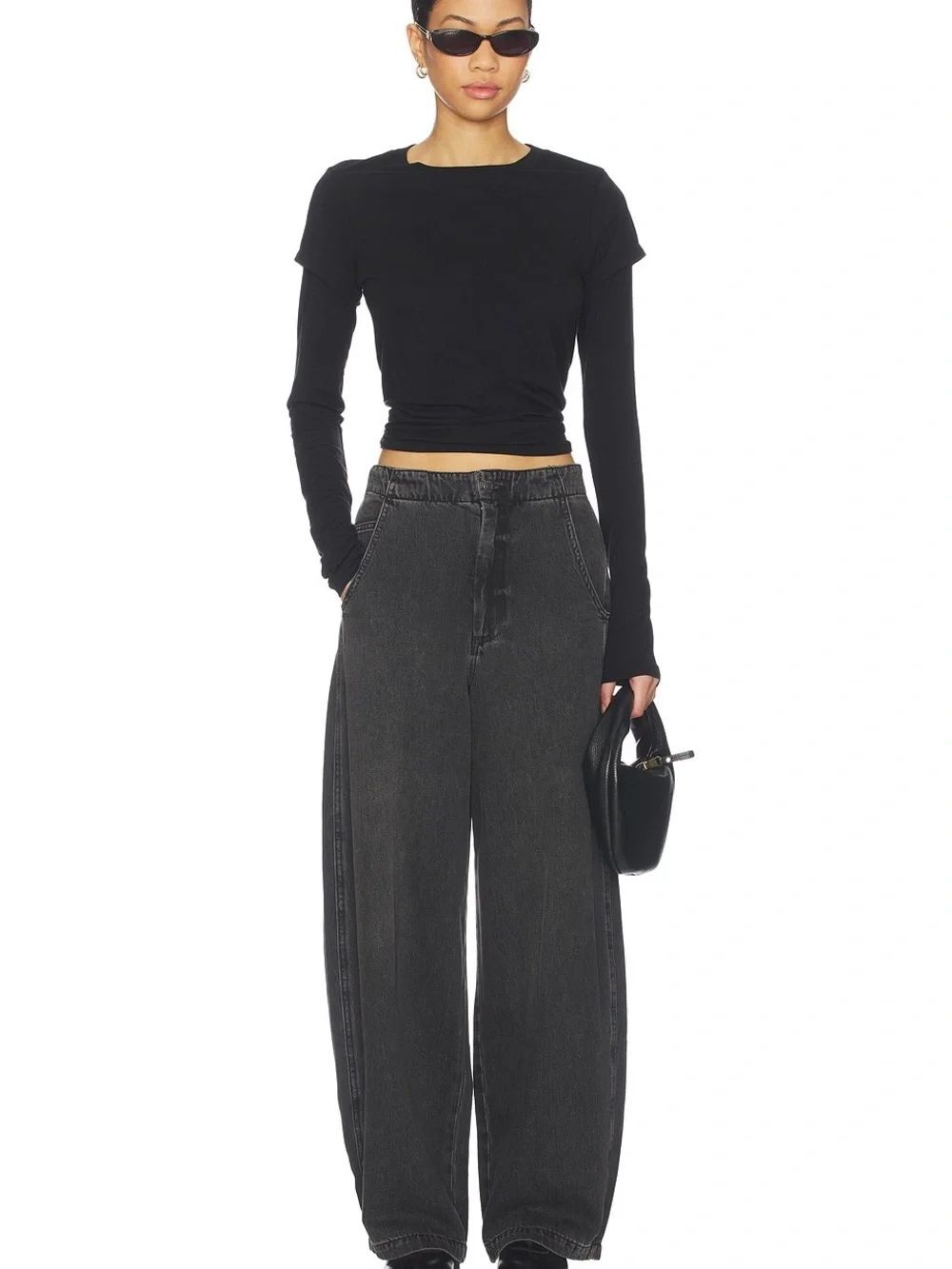 Pistola Lottie High Rise Relaxed Bowed Leg Jeans - ZEN Washed Black SIZE 25